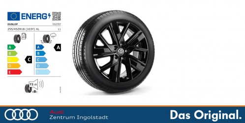 Original VW T6.1 Sommerkomplettradsatz "Valdivia" Schwarz 18 Zoll DUNLOP Sport Maxx RT 2 255/45 R18 103Y/ZR XL Original VW T6.1 Sommerkomplettradsatz "Valdivia" Schwarz 18 Zoll DUNLOP Sport Maxx RT 2 255/45 R18 103Y/ZR XL