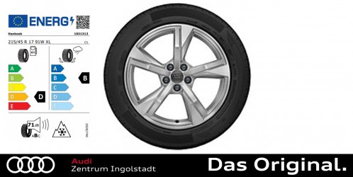Original Audi A1 Sportback (GB) 17 Zoll Winterkomplettradsatz 5-Arm-Stern, galvanosilber metallic 7,5Jx17 215/45 R17 91W XL Hankook Winter i*cept evo2 (W320) AO Original Audi A1 Sportback (GB) 17 Zoll Winterkomplettradsatz 5-Arm-Stern, galvanosilber metallic 7,5Jx17 215/45 R17 91W XL Hankook Winter i*cept evo2 (W320) AO