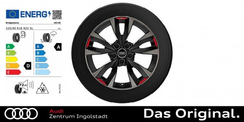 Original Audi A3 / S3 Sportback / Limousine (8Y) 18 Zoll Winterkomplettradsatz 5-V-Speichen-Acumen, schwarz mit Kontrastfarben Quarzgrau und Signalrot 225/40 R18 92V XL, 8,0Jx18, Bridgestone Blizzak LM005 AO Original Audi A3 / S3 Sportback / Limousine (8Y) 18 Zoll Winterkomplettradsatz 5-V-Speichen-Acumen, schwarz mit Kontrastfarben Quarzgrau und Signalrot 225/40 R18 92V XL, 8,0Jx18, Bridgestone Blizzak LM005 AO